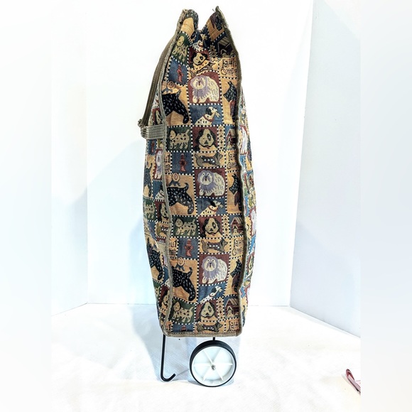 Faithful Companion Pioneer Express Canvas Rolling Shopping Bag with Dogs Vintage - Picture 3 of 16